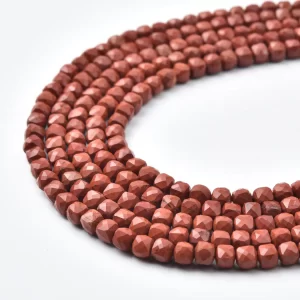 Red Jasper Beads Natural Faceted Cube 4mm Brick Red Gemstone Strand for DIY Jewelry Making PRP1206