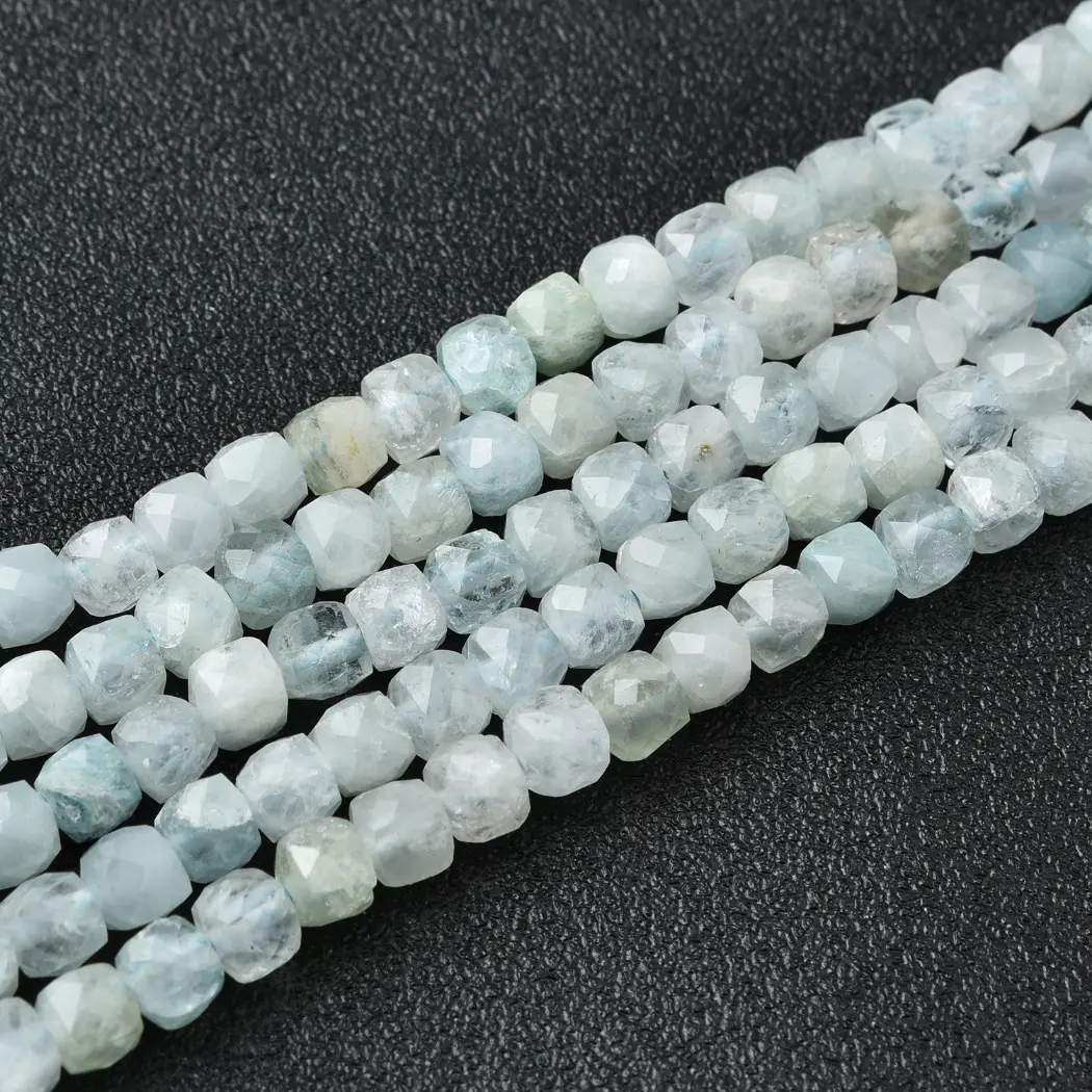 Aquamarine Beads Natural Faceted Cube 4mm Light Blue Gemstone Strand for DIY Jewelry Making Supplies PRP1208 - Image 3