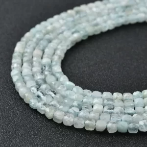 Aquamarine Beads Natural Faceted Cube 4mm Light Blue Gemstone Strand for DIY Jewelry Making Supplies PRP1208