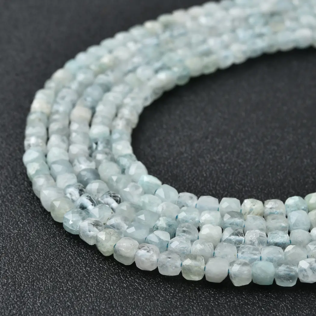Aquamarine Beads Natural Faceted Cube 4mm Light Blue Gemstone Strand for DIY Jewelry Making Supplies PRP1208