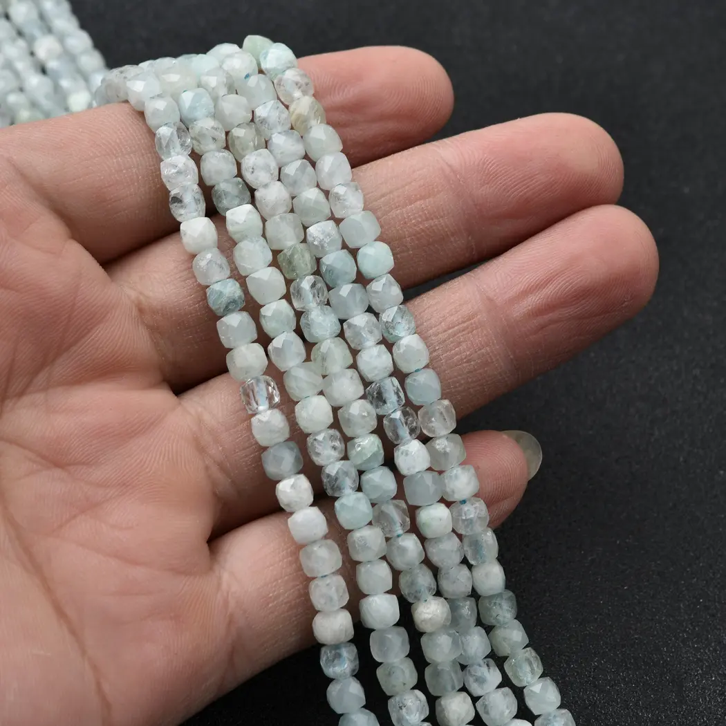 Aquamarine Beads Natural Faceted Cube 4mm Light Blue Gemstone Strand for DIY Jewelry Making Supplies PRP1208 - Image 2