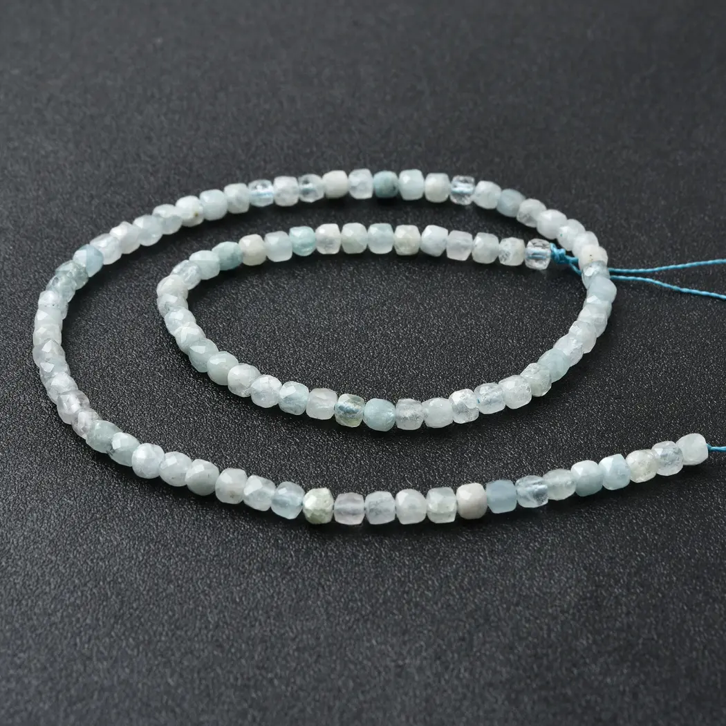 Aquamarine Beads Natural Faceted Cube 4mm Light Blue Gemstone Strand for DIY Jewelry Making Supplies PRP1208 - Image 4