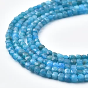 Apatite Beads Natural Neon Blue Green Square Cube Faceted Gemstone Strand for Jewelry Making DIY 4x4mm PRP1211