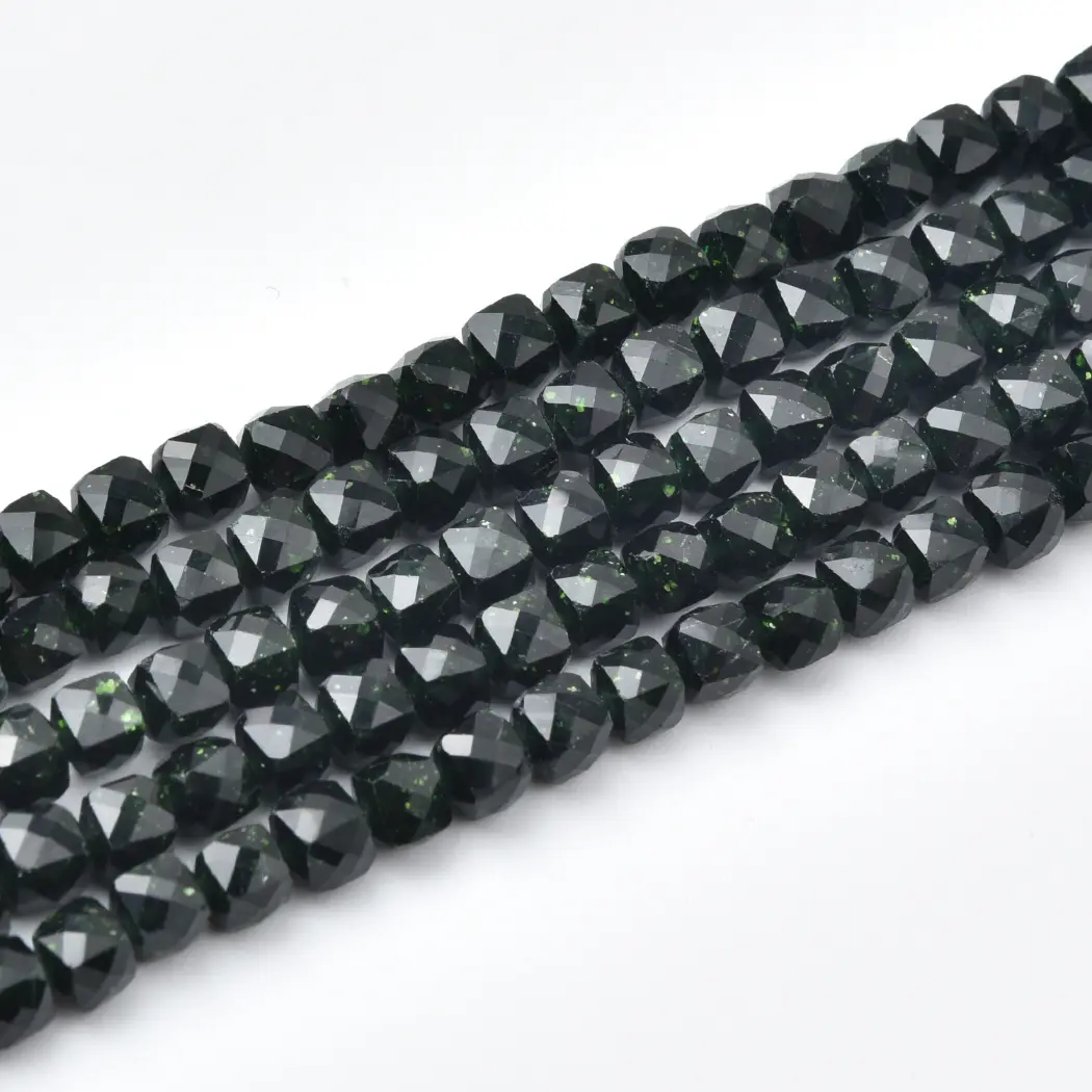Green Sandstone Beads Galaxy Sparkle Emerald Square Cube Faceted Gemstone Strand for Jewelry Making DIY 4x4mm PRP1213 - Image 3