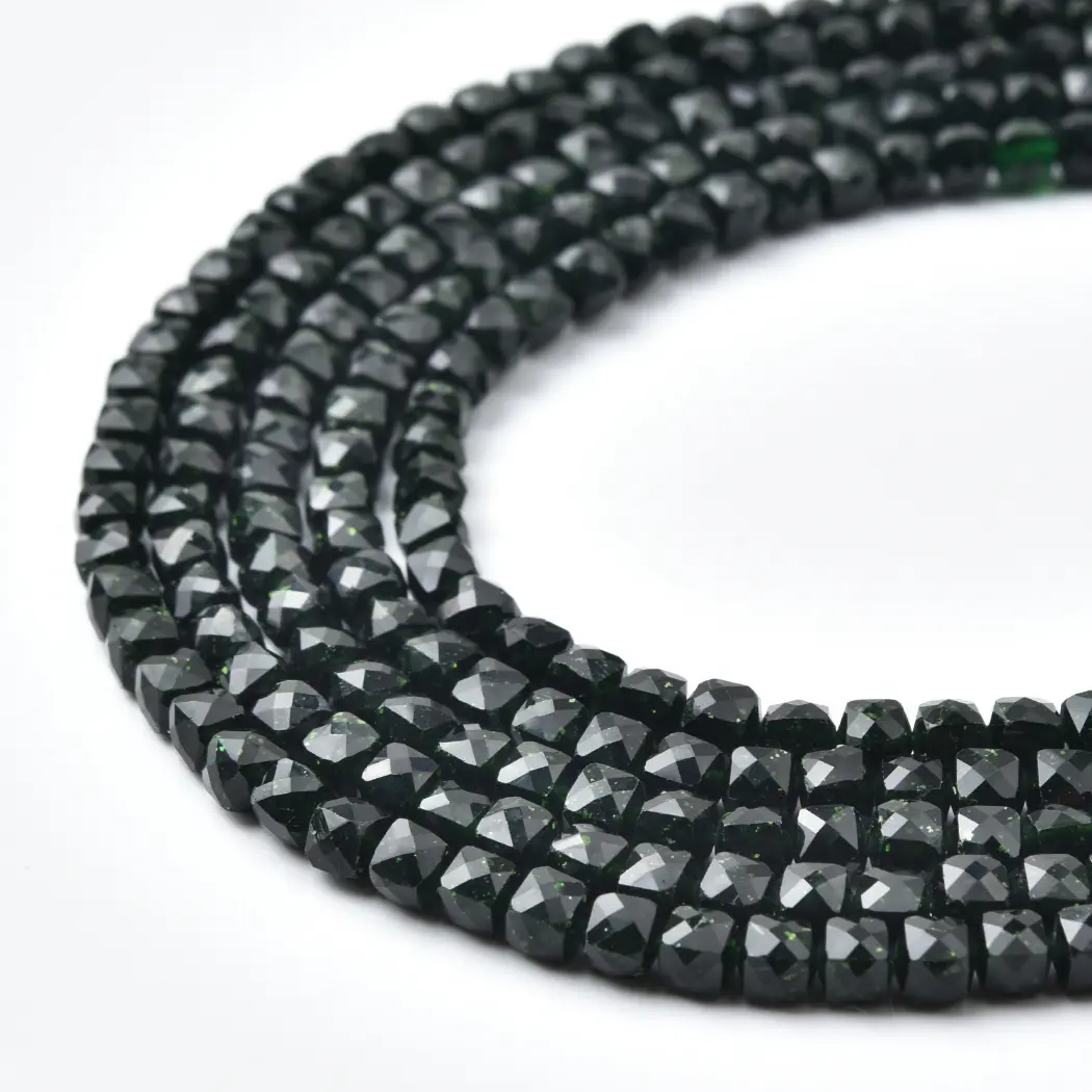 Green Sandstone Beads Galaxy Sparkle Emerald Square Cube Faceted Gemstone Strand for Jewelry Making DIY 4x4mm PRP1213