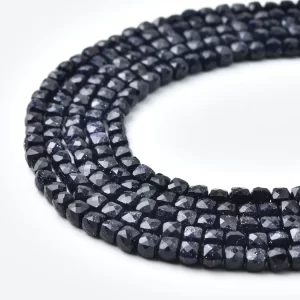 Blue Sandstone Beads Galaxy Night Sky Navy Square Cube Faceted Gemstone Strand Jewelry Making PRP1215