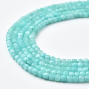 Amazonite Beads Natural Teal Blue Mint Square Cube Faceted Gemstone Strand for Jewelry Making DIY 4x4mm PRP1216