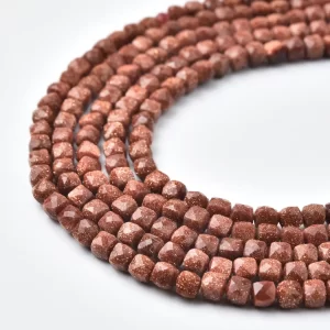 Gold Sandstone Beads Copper Sparkle Brown Square Cube Faceted Gemstone Strand for Jewelry Making DIY 4x4mm PRP1217