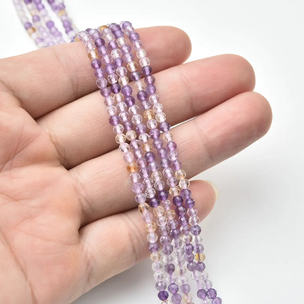 Ametrine Natural AA 3mm Micro Faceted Round Beads Purple Gold Gemstone 15.5 Inch Strand PRP1223 - Image 2