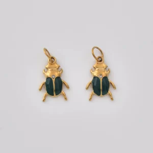 Stainless Steel Beetle Charm, Gold Filled Green Enamel Scarab Pendant with CZ, Insect Charm for DIY Jewelry Making Necklace Bracelet, SCP245