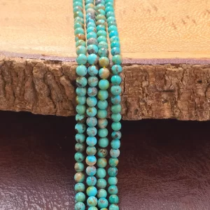 Hubei Style Turquoise Beads 3.5mm, Smooth Round Blue Green Matrix Gemstone Beads, 15.5 Inch Strand for Jewelry Making, TUQ127