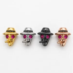 Metallic Skull Fedora Bead, Gold Filled Hat Bead, Rhinestone Skull Bead, Western Gothic Jewelry Making Supply, Punk Charm Bead, BD195