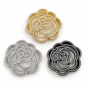Gold Filled Floral Rhinestone Bead, Flower Pave Spacer Bead, Swirl Design Decorative Bead for Jewelry Making, Statement Bead Finding, BD198