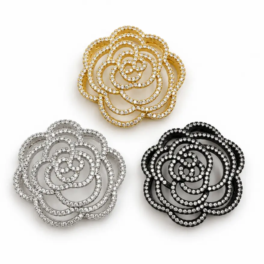 Gold Filled Floral Rhinestone Bead, Flower Pave Spacer Bead, Swirl Design Decorative Bead for Jewelry Making, Statement Bead Finding, BD198