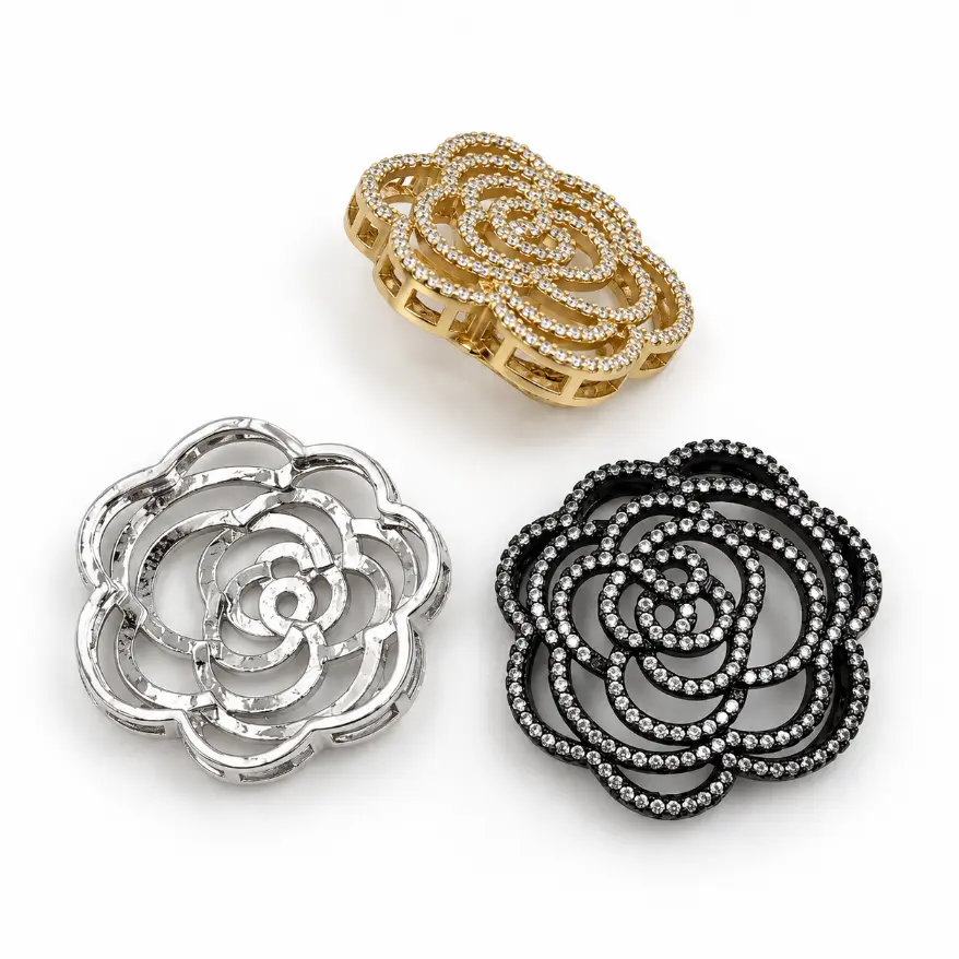 Gold Filled Floral Rhinestone Bead, Flower Pave Spacer Bead, Swirl Design Decorative Bead for Jewelry Making, Statement Bead Finding, BD198 - Image 7