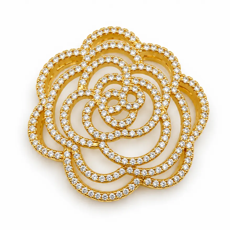 Gold Filled Floral Rhinestone Bead, Flower Pave Spacer Bead, Swirl Design Decorative Bead for Jewelry Making, Statement Bead Finding, BD198 - Image 3