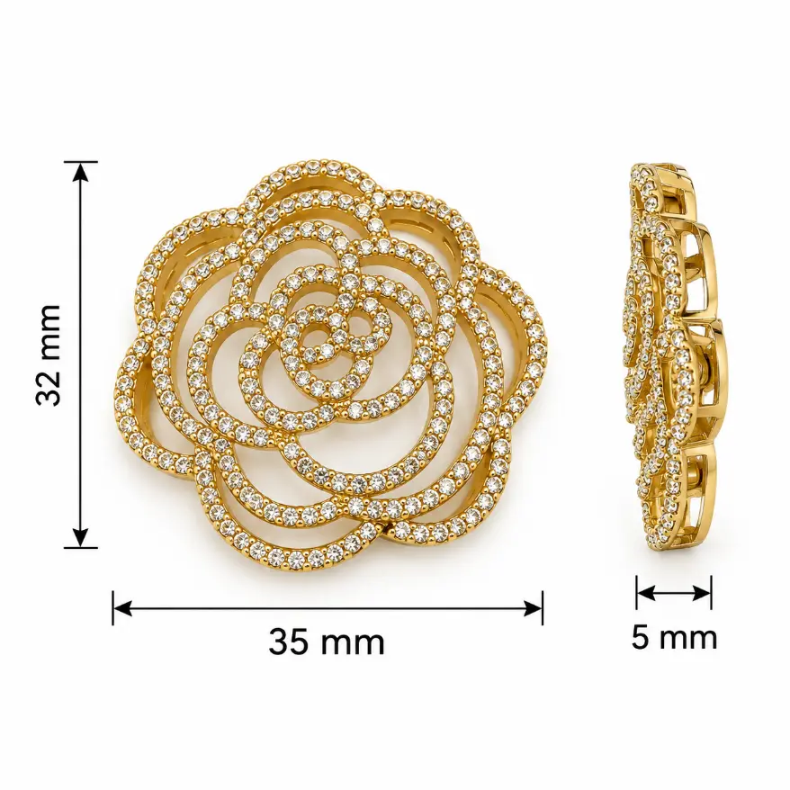 Gold Filled Floral Rhinestone Bead, Flower Pave Spacer Bead, Swirl Design Decorative Bead for Jewelry Making, Statement Bead Finding, BD198 - Image 6
