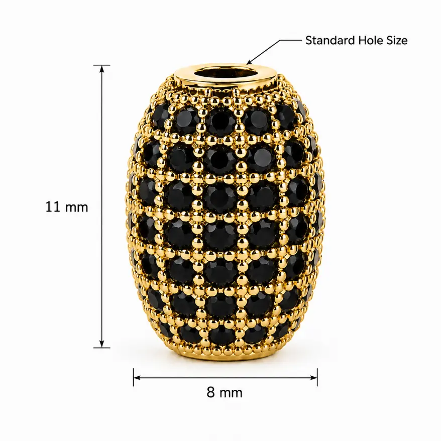 Gold Filled Beaded Barrel Spacer Bead, Black Crystal Rhinestone Tube Bead, Rondelle Spacer for Bracelet & Necklace Jewelry Making, BD620A - Image 10