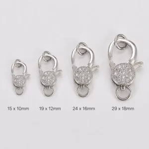 Silver Pave CZ Lobster Clasp, Crystal Rhinestone Jewelry Making Clasp, Necklace Bracelet Finding, Jewelry Making Supply, CL300