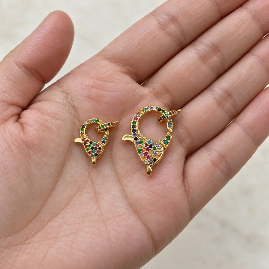 Gold Filled Colored CZ Lobster Clasp, Multicolor Pave Rhinestone Trigger Clasp, Jewelry Connector for Bracelets and Necklaces, CL461 - Image 2