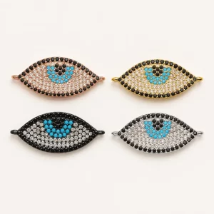 Gold Filled Evil Eye Connector, Pave CZ Nazar Eye Link, Turquoise Crystal Connector for Bracelet Necklace DIY Jewelry Making, CN167