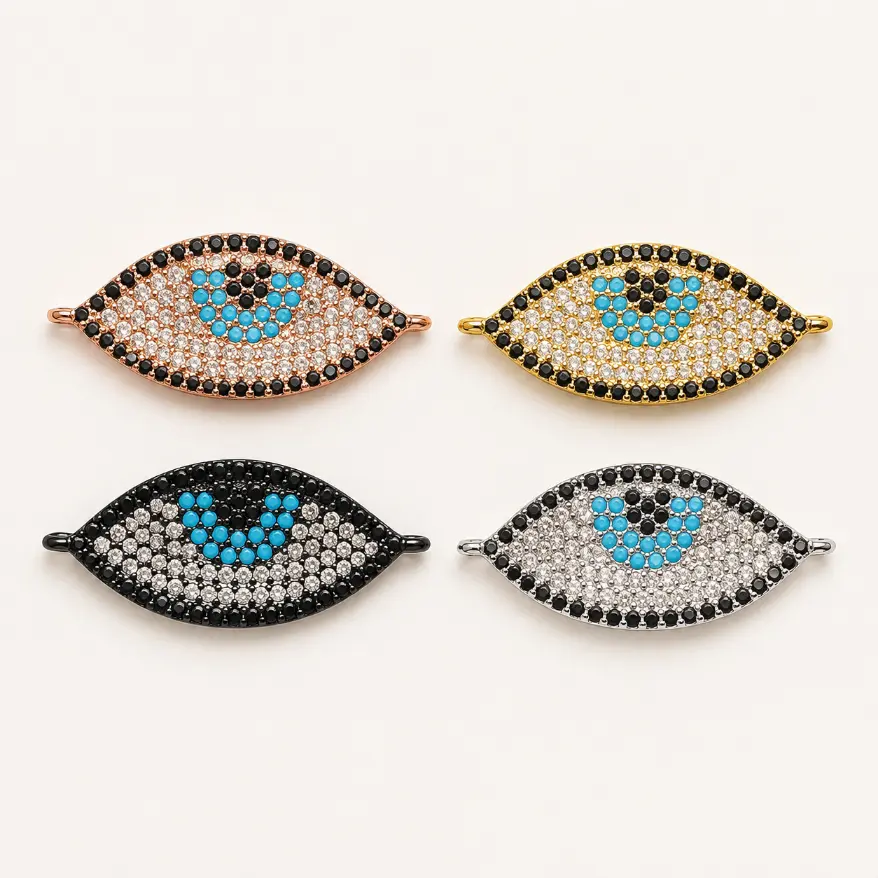 Gold Filled Evil Eye Connector, Pave CZ Nazar Eye Link, Turquoise Crystal Connector for Bracelet Necklace DIY Jewelry Making, CN167