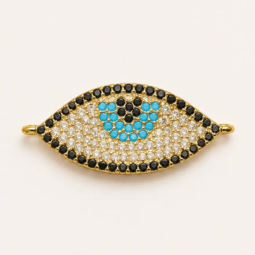Gold Filled Evil Eye Connector, Pave CZ Nazar Eye Link, Turquoise Crystal Connector for Bracelet Necklace DIY Jewelry Making, CN167 - Image 2