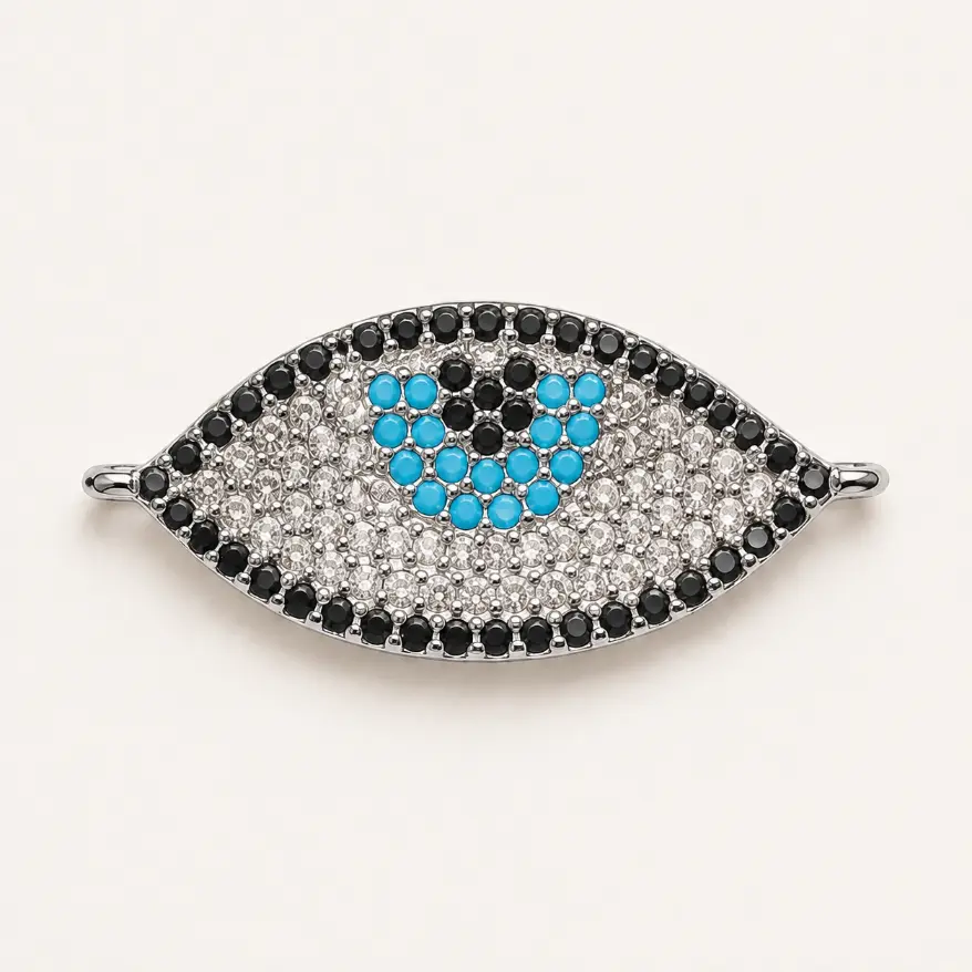 Gold Filled Evil Eye Connector, Pave CZ Nazar Eye Link, Turquoise Crystal Connector for Bracelet Necklace DIY Jewelry Making, CN167 - Image 3