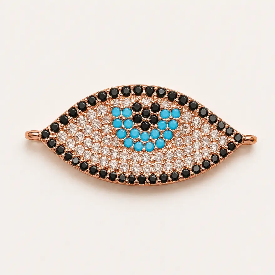Gold Filled Evil Eye Connector, Pave CZ Nazar Eye Link, Turquoise Crystal Connector for Bracelet Necklace DIY Jewelry Making, CN167 - Image 5