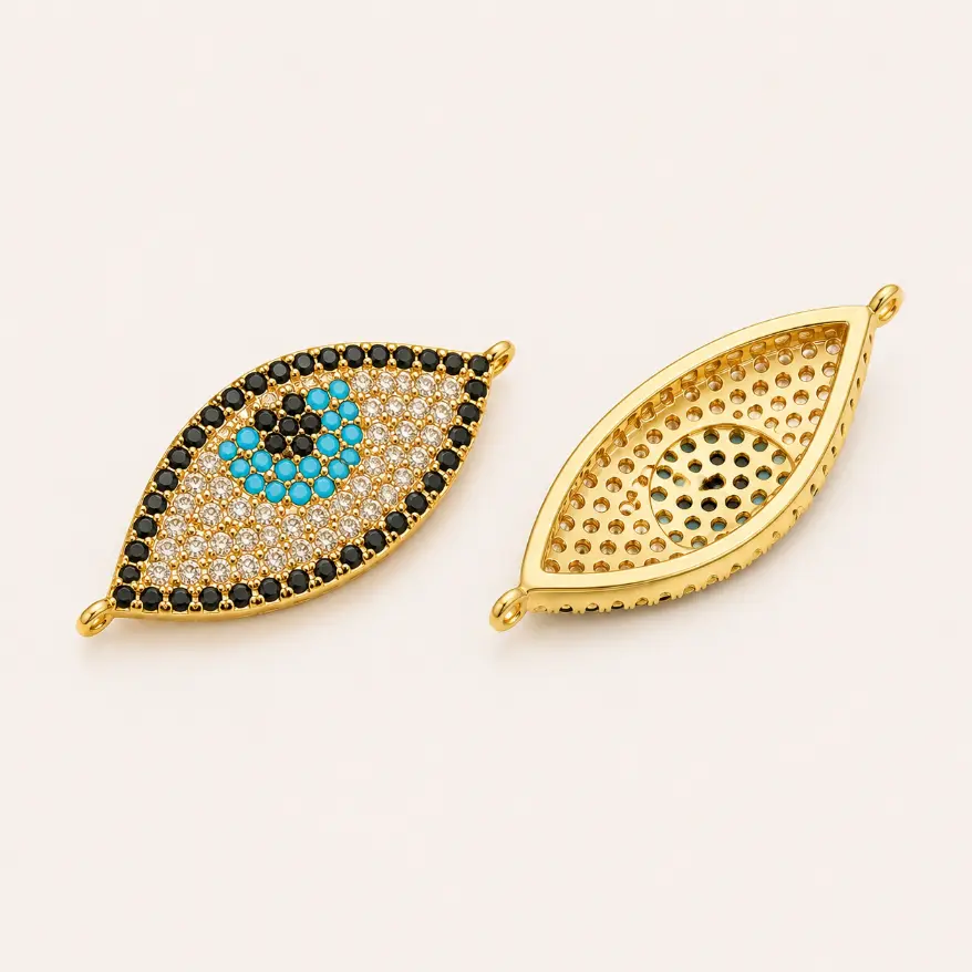 Gold Filled Evil Eye Connector, Pave CZ Nazar Eye Link, Turquoise Crystal Connector for Bracelet Necklace DIY Jewelry Making, CN167 - Image 6
