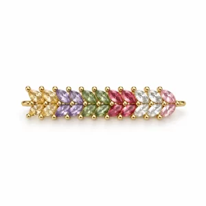 Gold Filled Multicolor CZ Leaf Connector, Rainbow Crystal Link Charm for Bracelet Necklace DIY Jewelry Making Supplies, Colorful CZ, CN525