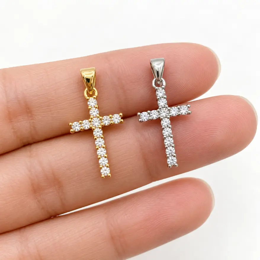 Gold Filled CZ Cross Charm, Crystal Cross Pendant, Religious Charm for DIY Necklace Bracelet Making, Christian Jewelry Supply, CP131