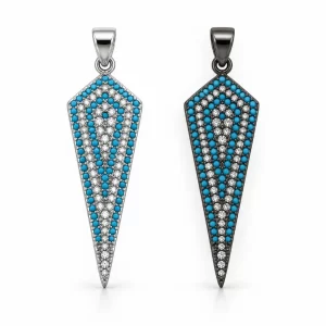 Pave CZ Turquoise Spike Pendant, Long Arrowhead Charm Bead, Blue Crystal Pendant for DIY Necklace Bracelet Jewelry Making, CP2530