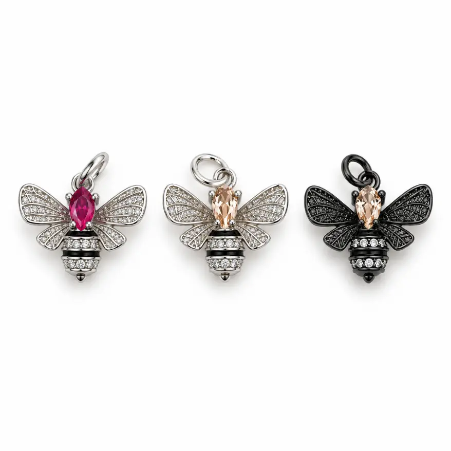 Pave CZ Bee Charm, Crystal Honey Bee Pendant, Bumblebee Charm for Necklace Bracelet DIY Jewelry Making, Insect Jewelry Charm, CP2533