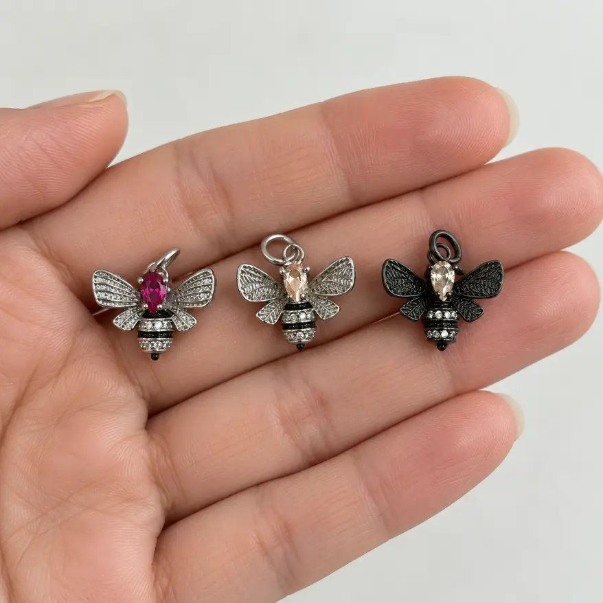 Pave CZ Bee Charm, Crystal Honey Bee Pendant, Bumblebee Charm for Necklace Bracelet DIY Jewelry Making, Insect Jewelry Charm, CP2533 - Image 2