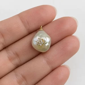 Gold Filled Pearl Charm, Freshwater Pearl Drop with CZ Flower, Elegant Pearl Pendant for DIY Necklace Bracelet Jewelry Making, CP2534