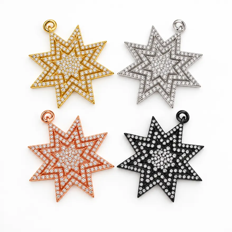 Gold Filled Starburst Pendant Charm, Pave CZ Star Connector, Celestial Star Link, Rhinestone Jewelry Making Supply, Necklace Charm, CP448