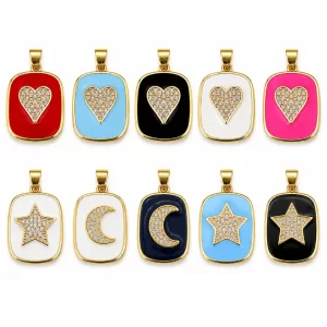 Gold Filled Enamel Pendant Charms, CZ Heart Star Moon Charms, Jewelry Making Supplies, DIY Necklace Charm, Lot046