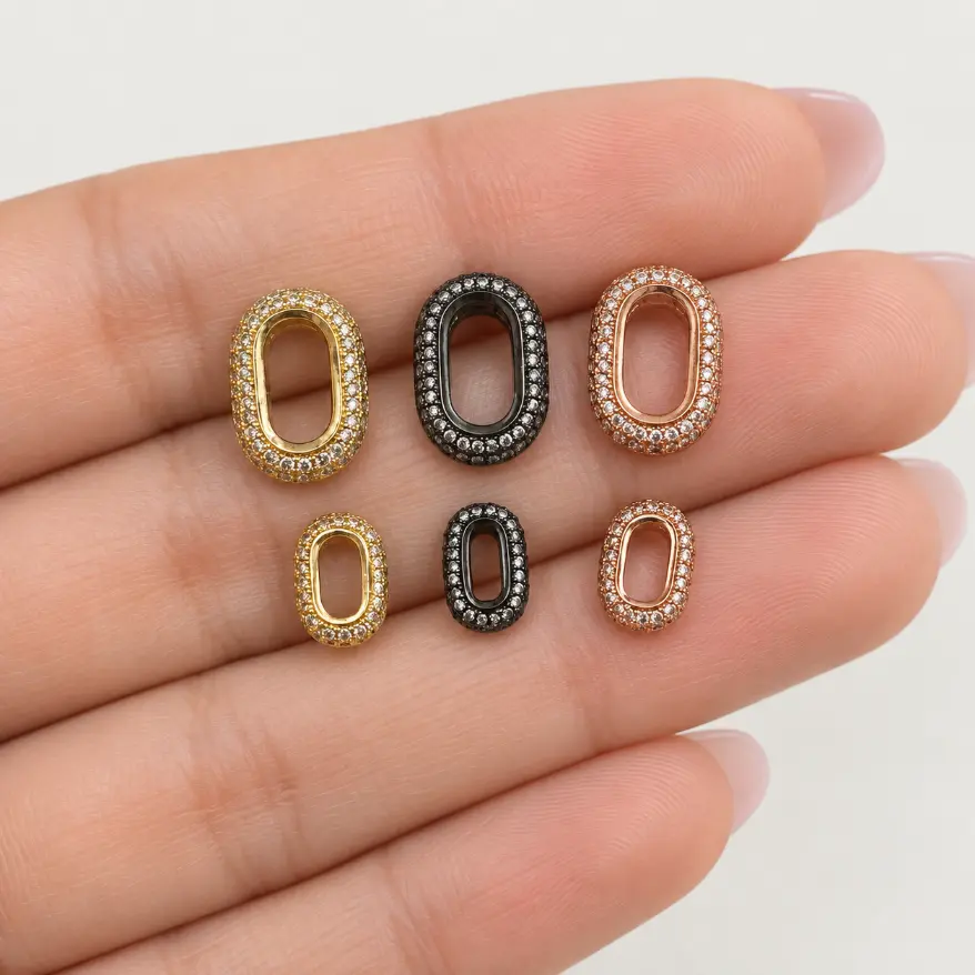 Gold Filled Pave Oval Link Connector, CZ Rhinestone Jewelry Link, Bracelet Necklace Connector, Jewelry Making Findings, Lot047 - Image 2