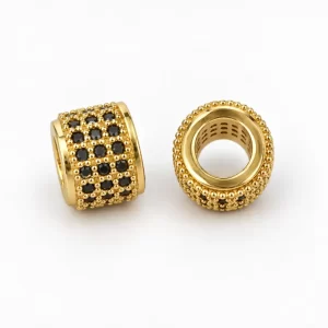 Gold Filled Black CZ Spacer Beads, 8mm Pave Rhinestone Barrel Bead, Sparkling Jewelry Making Beads, Bracelet Connector, SP109