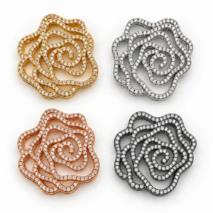 Gold Filled Floral Rose Bead, Rhinestone Pave Flower Spacer Bead, Open Rose Design Jewelry Finding, Decorative Bead for Jewelry Making BD661