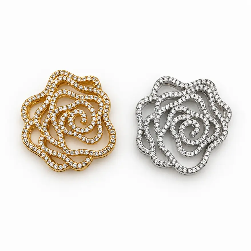 Gold Filled Floral Rose Bead, Rhinestone Pave Flower Spacer Bead, Open Rose Design Jewelry Finding, Decorative Bead for Jewelry Making BD661 - Image 3