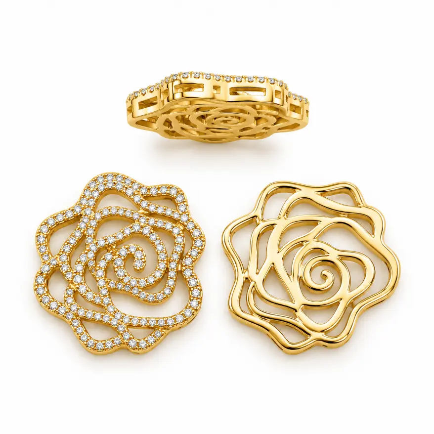 Gold Filled Floral Rose Bead, Rhinestone Pave Flower Spacer Bead, Open Rose Design Jewelry Finding, Decorative Bead for Jewelry Making BD661 - Image 5
