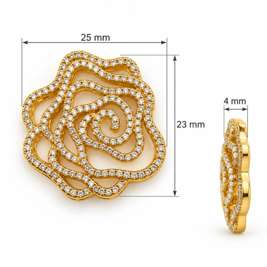 Gold Filled Floral Rose Bead, Rhinestone Pave Flower Spacer Bead, Open Rose Design Jewelry Finding, Decorative Bead for Jewelry Making BD661 - Image 6
