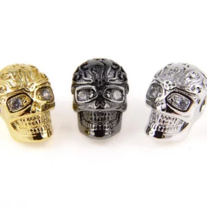 Skull Head Beads, Skeleton Charm, Golden Skull, CZ Micro Pave Skull Head Beads Spacer, DIY, Jewelry Making, 13x8mm, BD684
