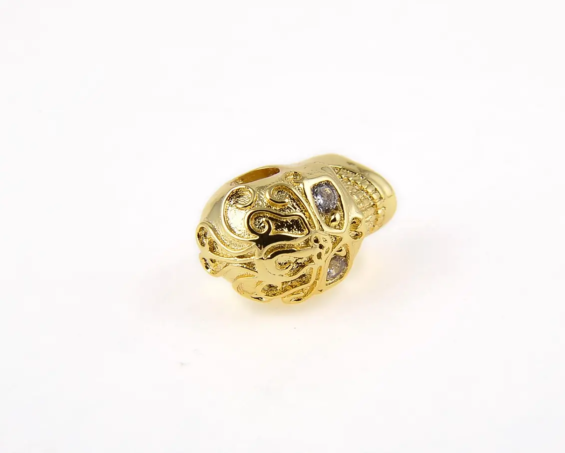 Skull Head Beads, Skeleton Charm, Golden Skull, CZ Micro Pave Skull Head Beads Spacer, DIY, Jewelry Making, 13x8mm, BD684 - Image 5