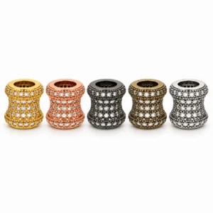 Gold Filled CZ Barrel Bead, Pave Rhinestone Spacer Bead, Textured Crystal Tube Bead for Bracelet Necklace Jewelry Making Supplies, BD695