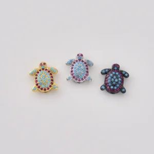 Gold Filled Turtle Bead, Pave CZ Sea Turtle Bead, Colorful Rhinestone Turtle Charm for Bracelet Necklace Jewelry Making Supply, BD813