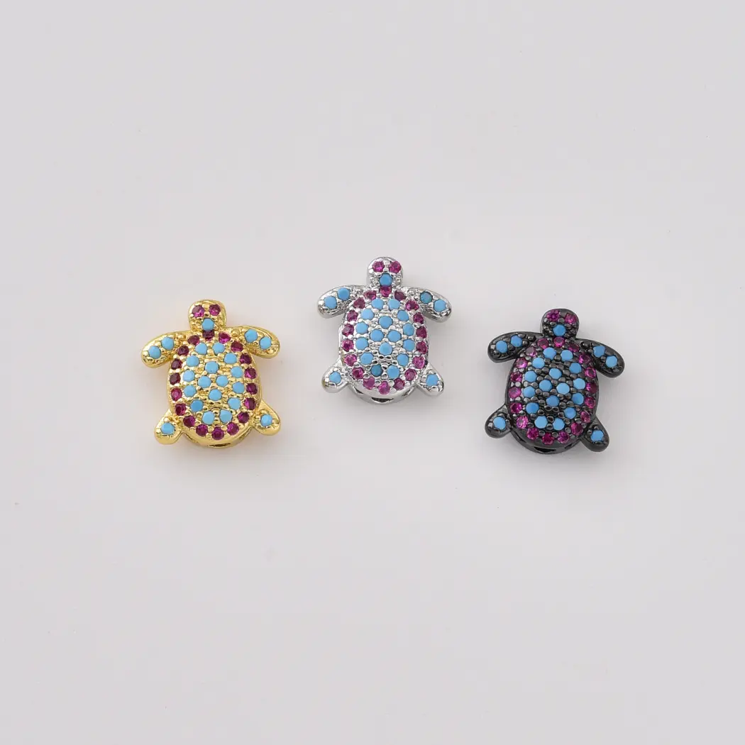 Gold Filled Turtle Bead, Pave CZ Sea Turtle Bead, Colorful Rhinestone Turtle Charm for Bracelet Necklace Jewelry Making Supply, BD813