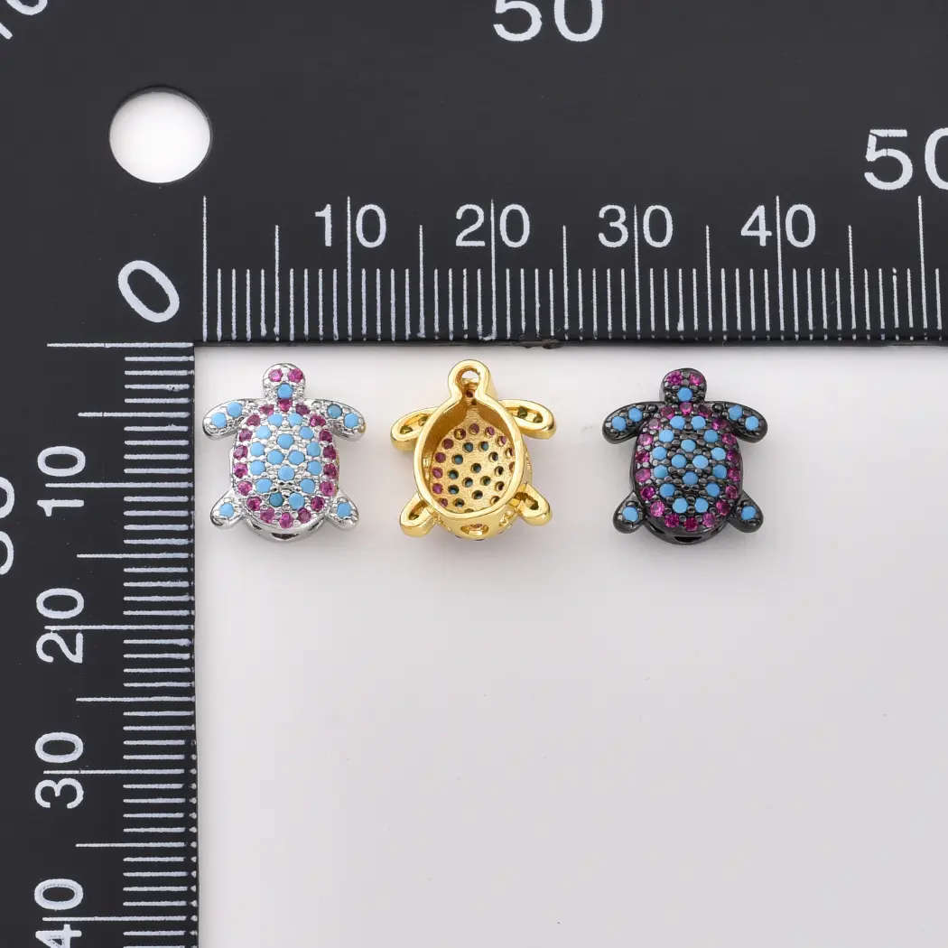 Gold Filled Turtle Bead, Pave CZ Sea Turtle Bead, Colorful Rhinestone Turtle Charm for Bracelet Necklace Jewelry Making Supply, BD813 - Image 3